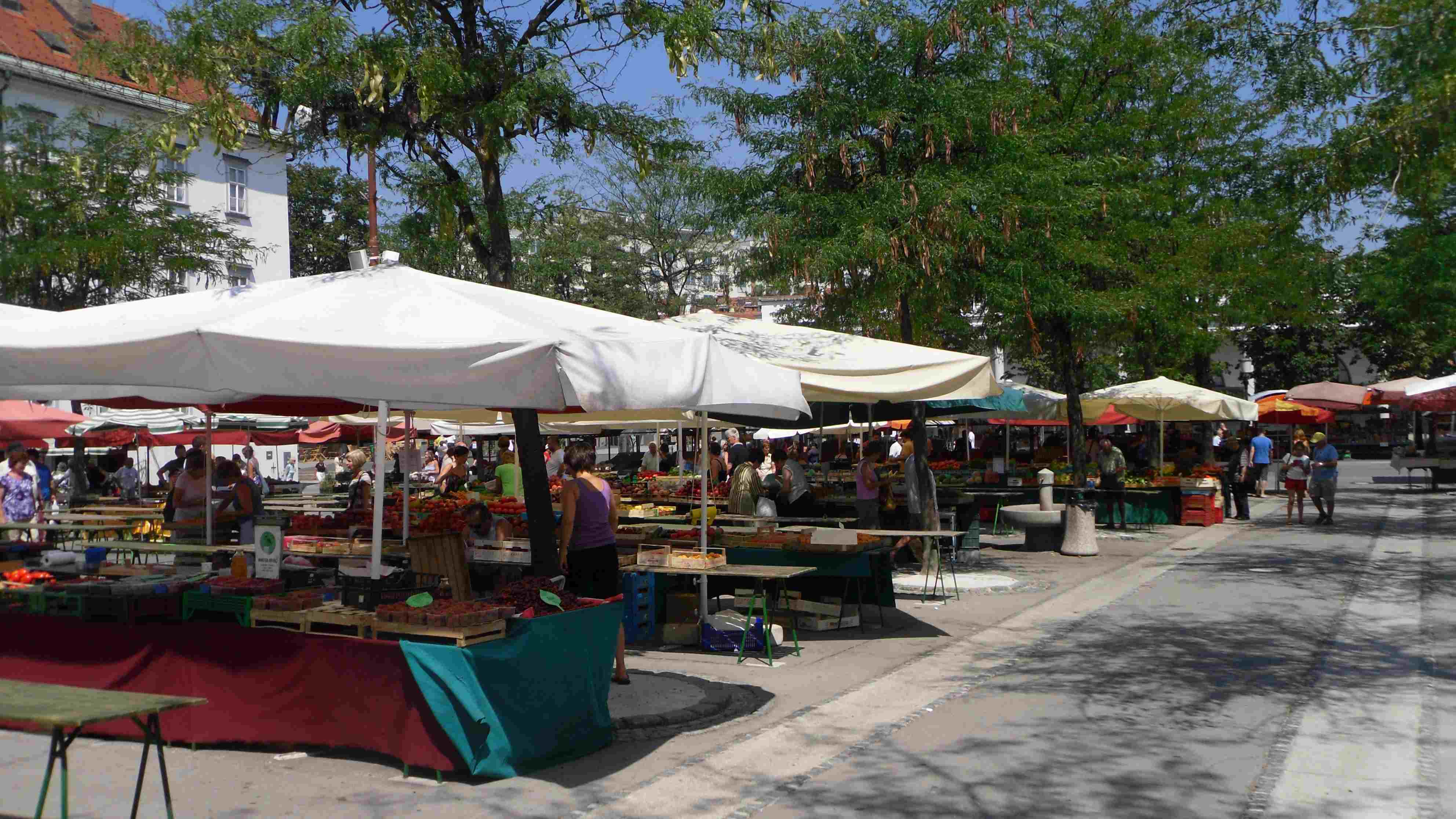 Market stalls at Vodnikov trg in Ljubljana's Central Market