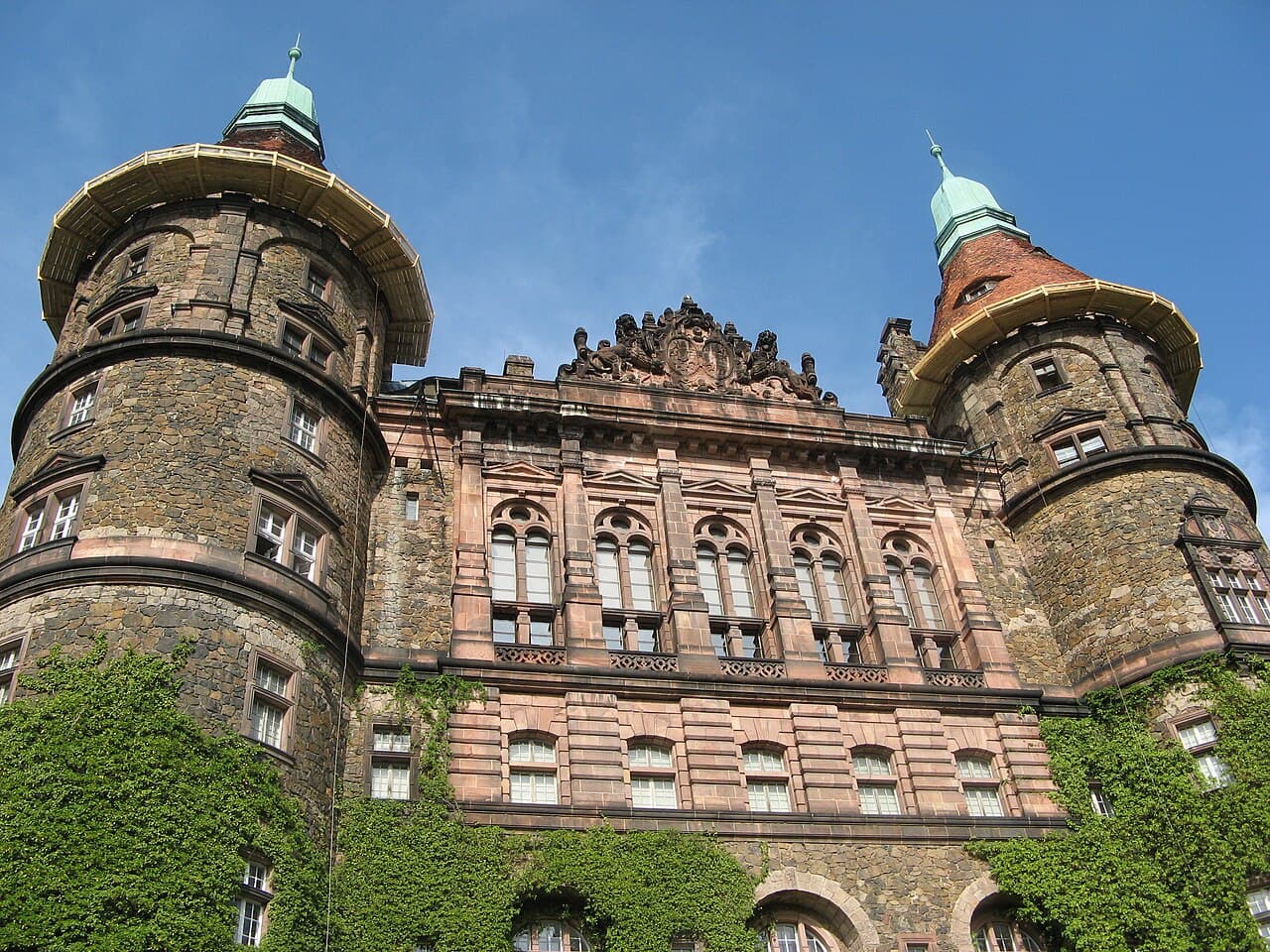 Książ Castle seen from across its clifftop park in Lower Silesia