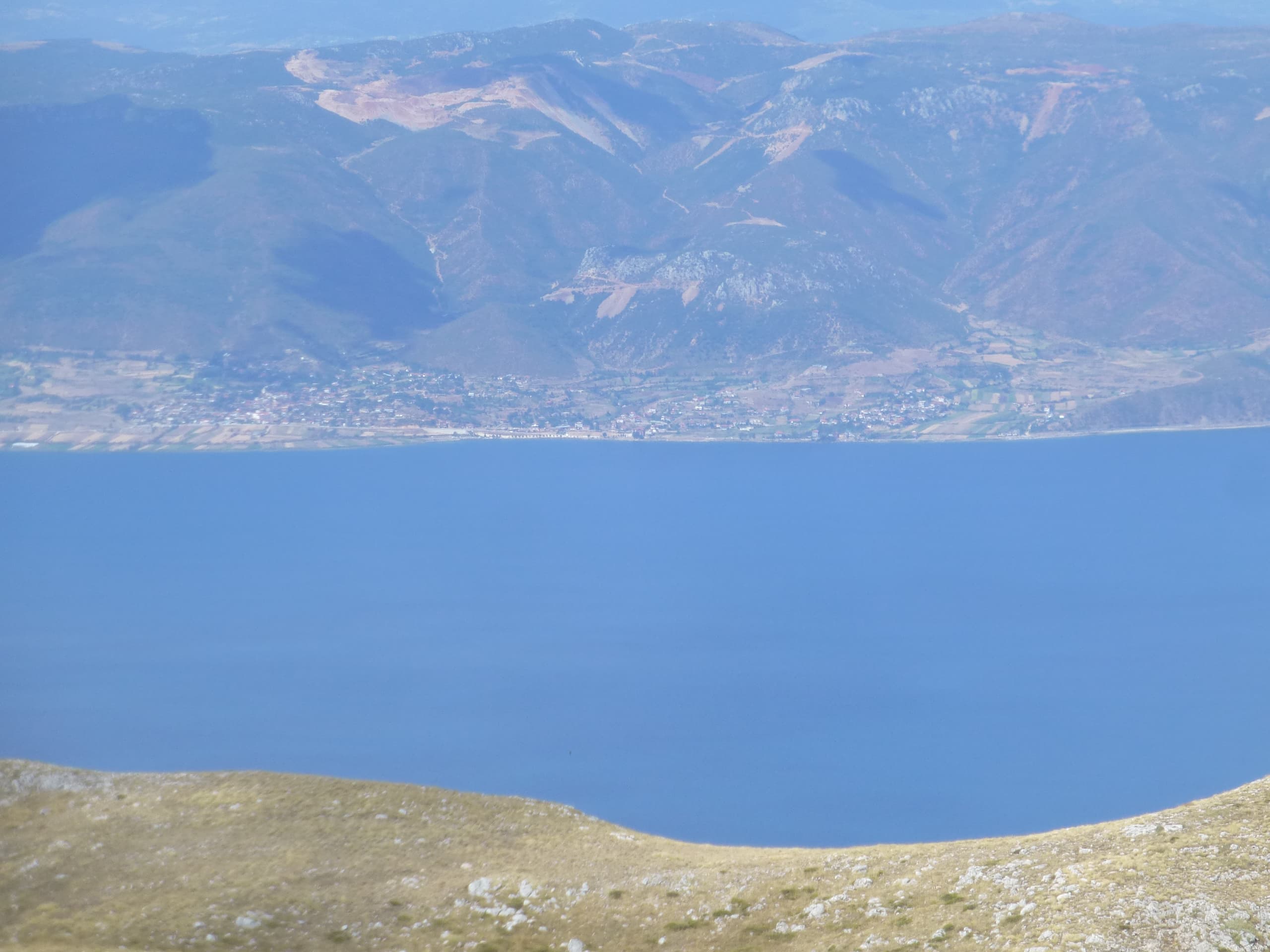 The clear waters of Lake Ohrid seen from the surrounding hills