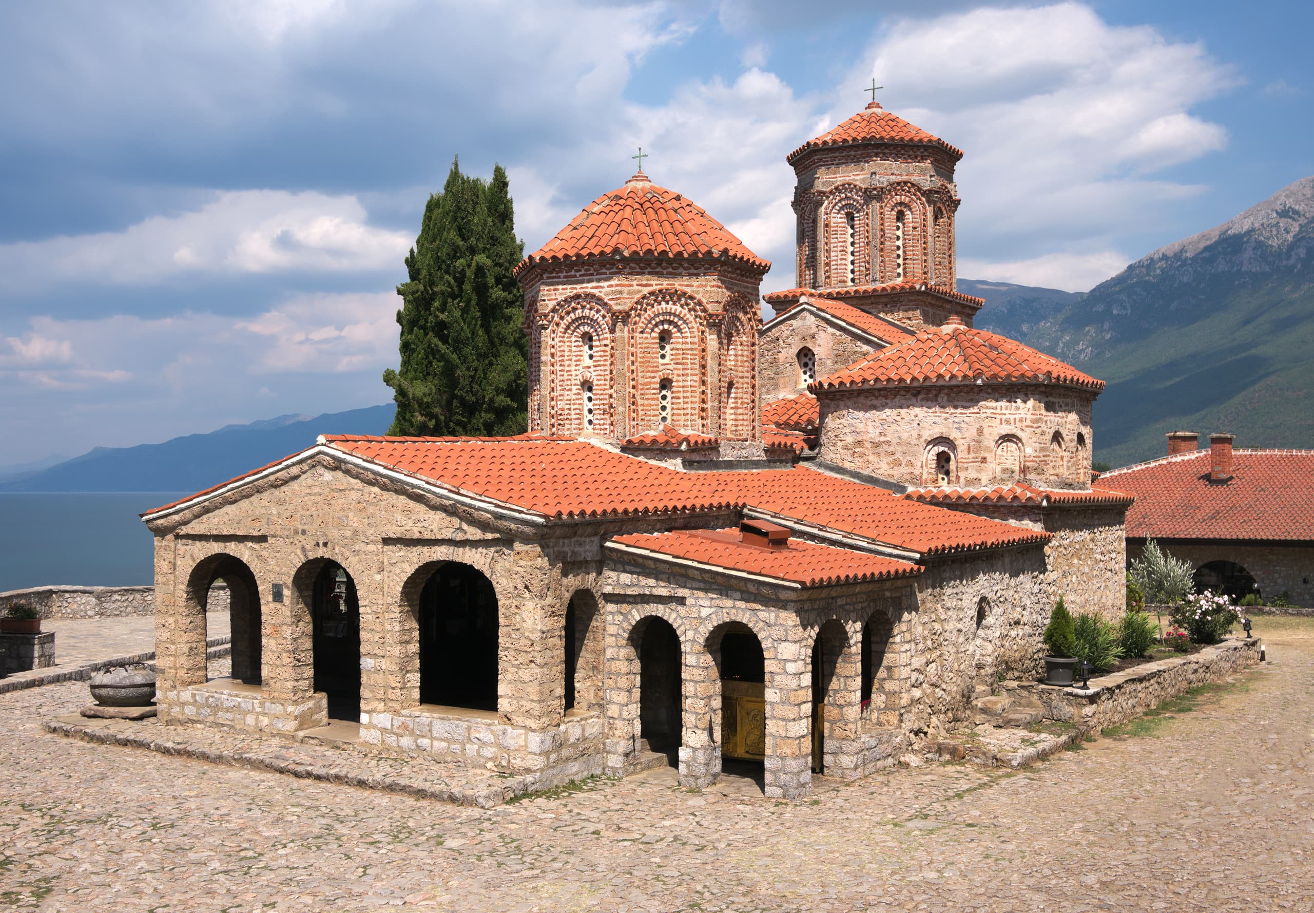 St. Naum Monastery on the shore of Lake Ohrid, with its gardens and springs